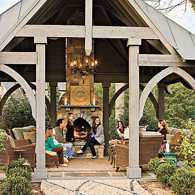 outdoor fireplace and patio design